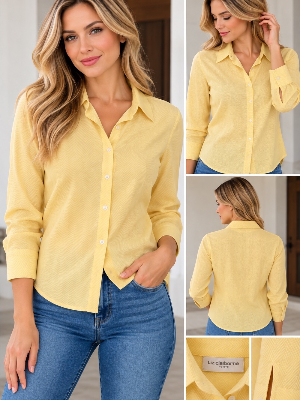 Liz Claiborne Yellow Long-Sleeve Button-Down Shirt